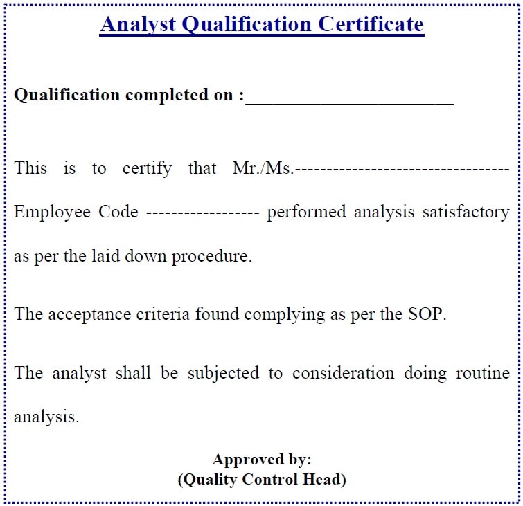 Analyst Qualification Certificate