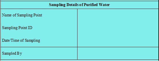 Sampling Details of Purified Water